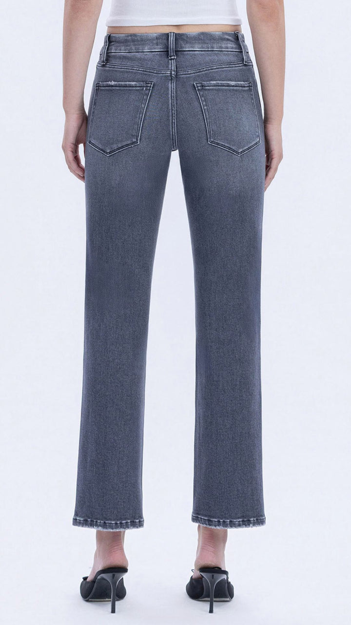 Mid Rise Gray Seamless Waistband Straight Jeans