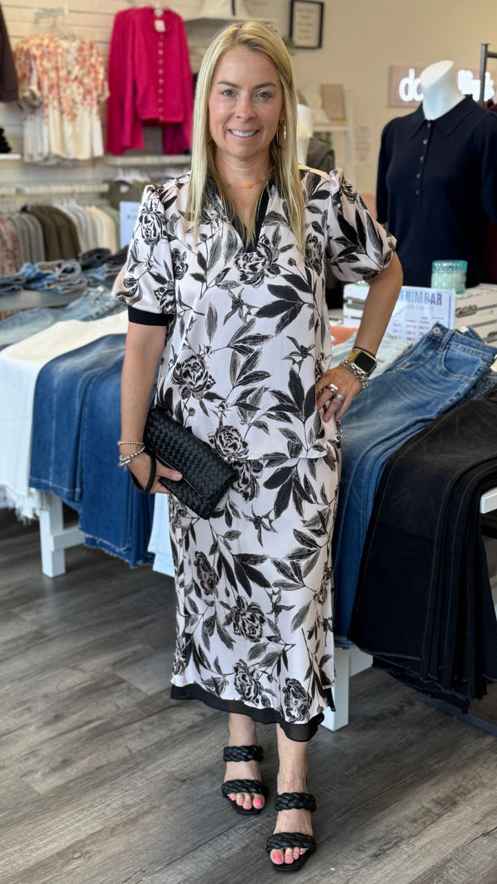 Pink And Black Floral Print Blouse