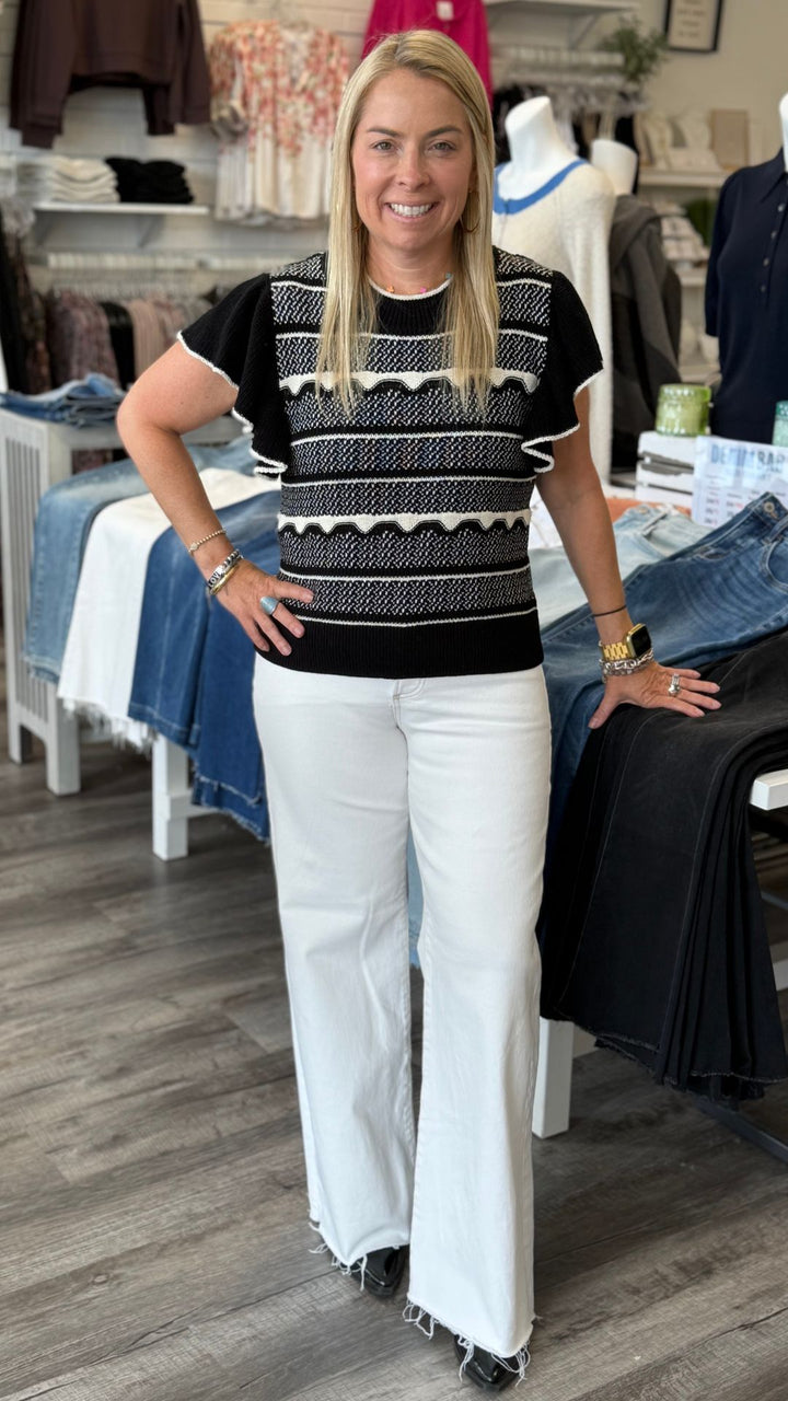 Flutter Sleeve Stripe Sweater