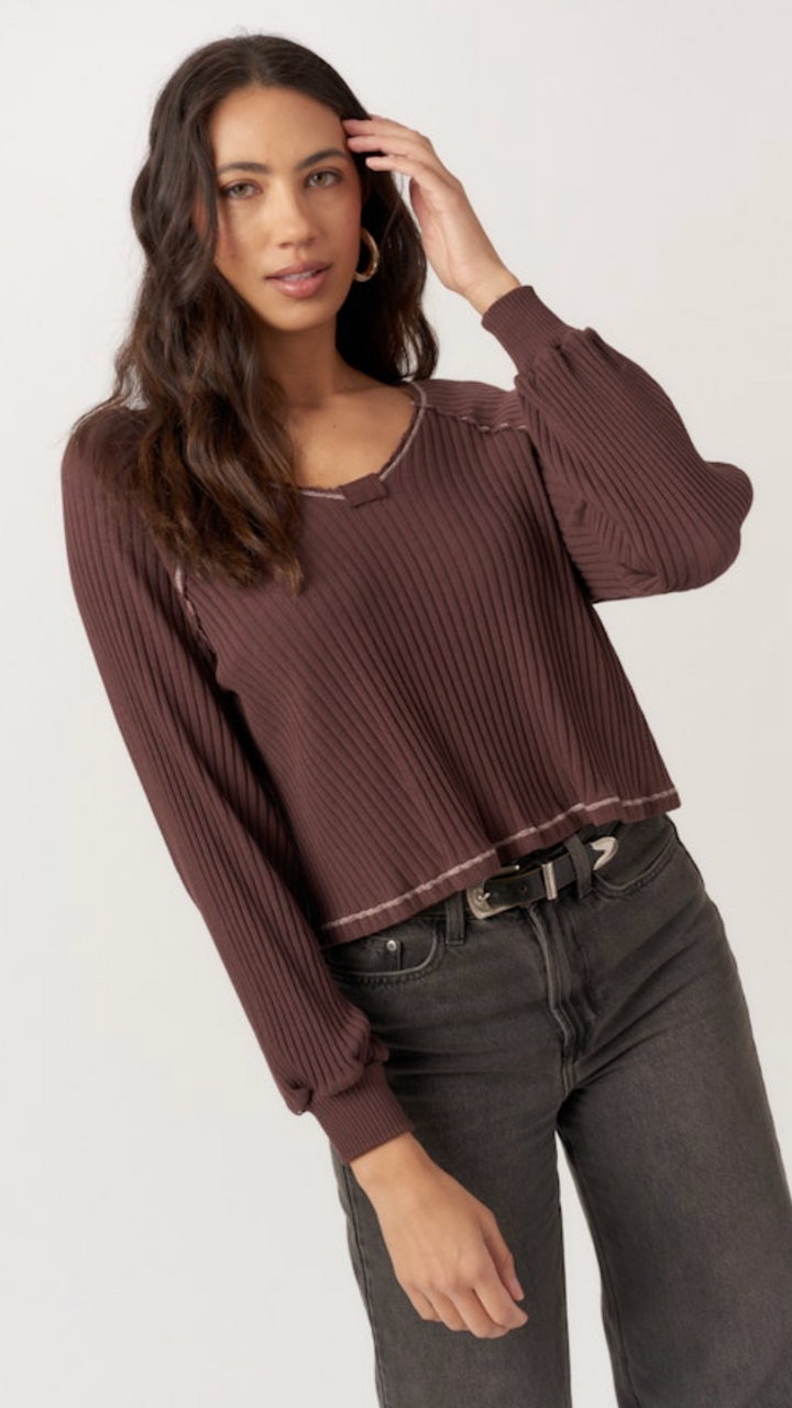 Homebody V Neck Rib Long Sleeve