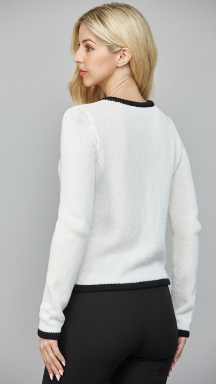 Contrast Piping Detail Front Tie Closure Cardigan