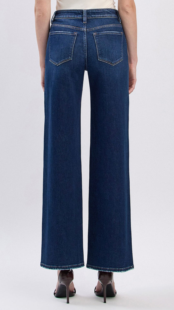 High Rise Dark Wash Full Length Wide Leg Jeans