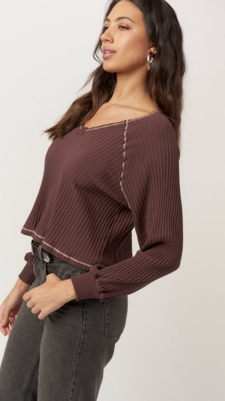 Homebody V Neck Rib Long Sleeve
