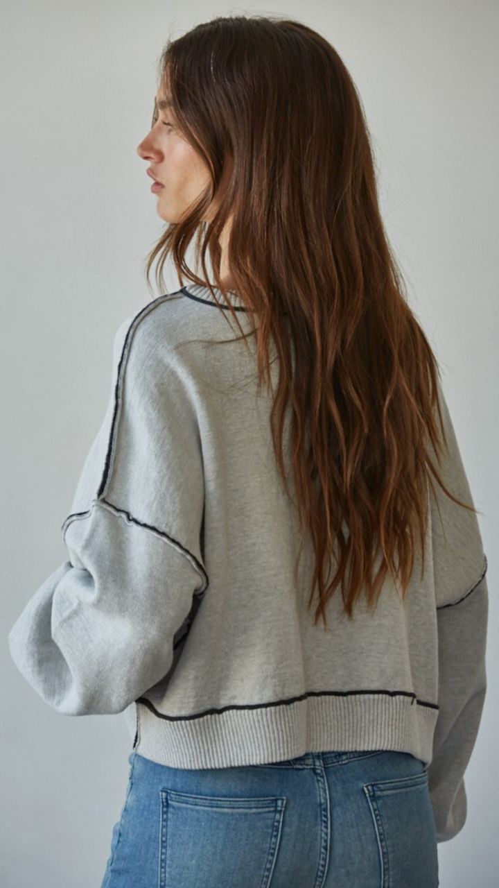 Light Gray Contrast Seam Pullover Sweater
