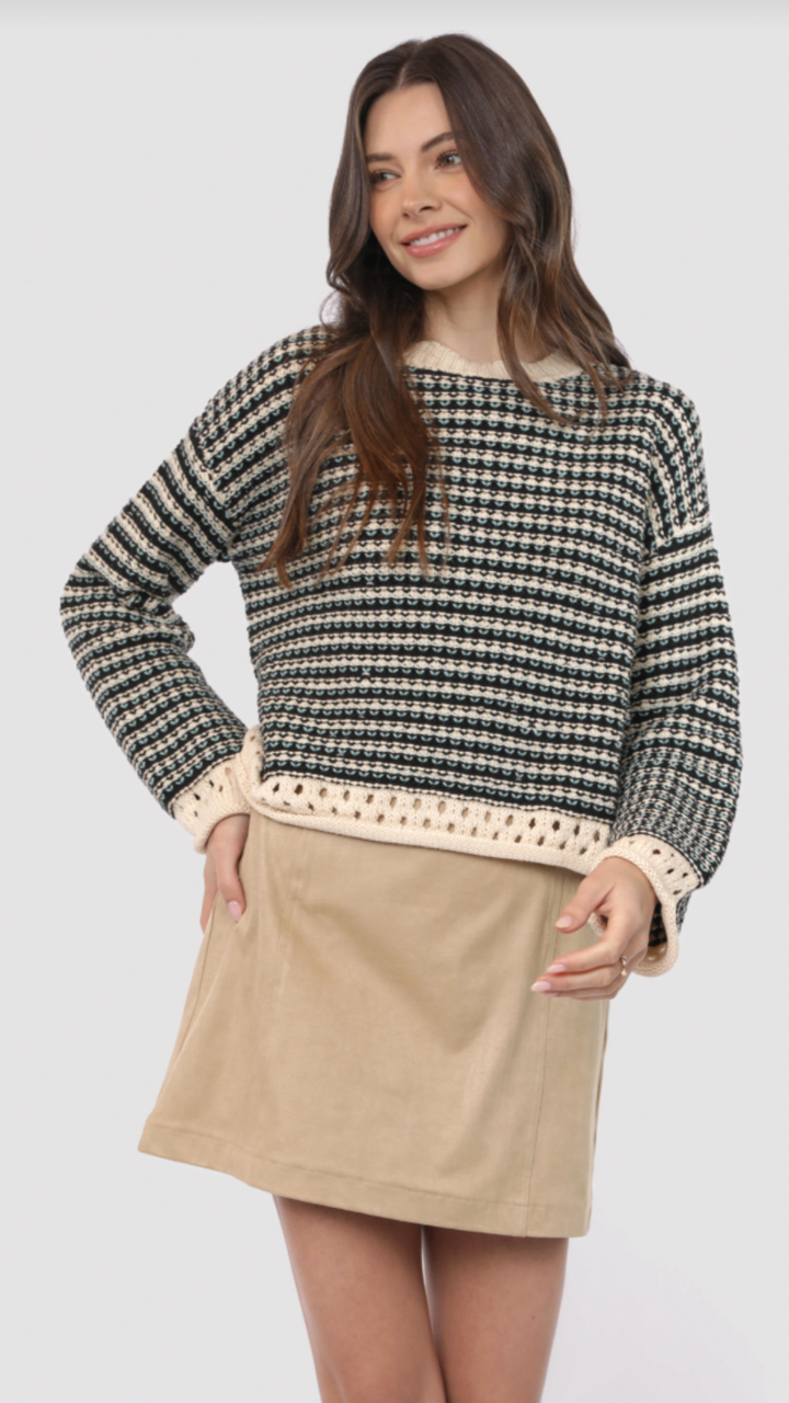 Samantha Contrast Knit Striped Sweater
