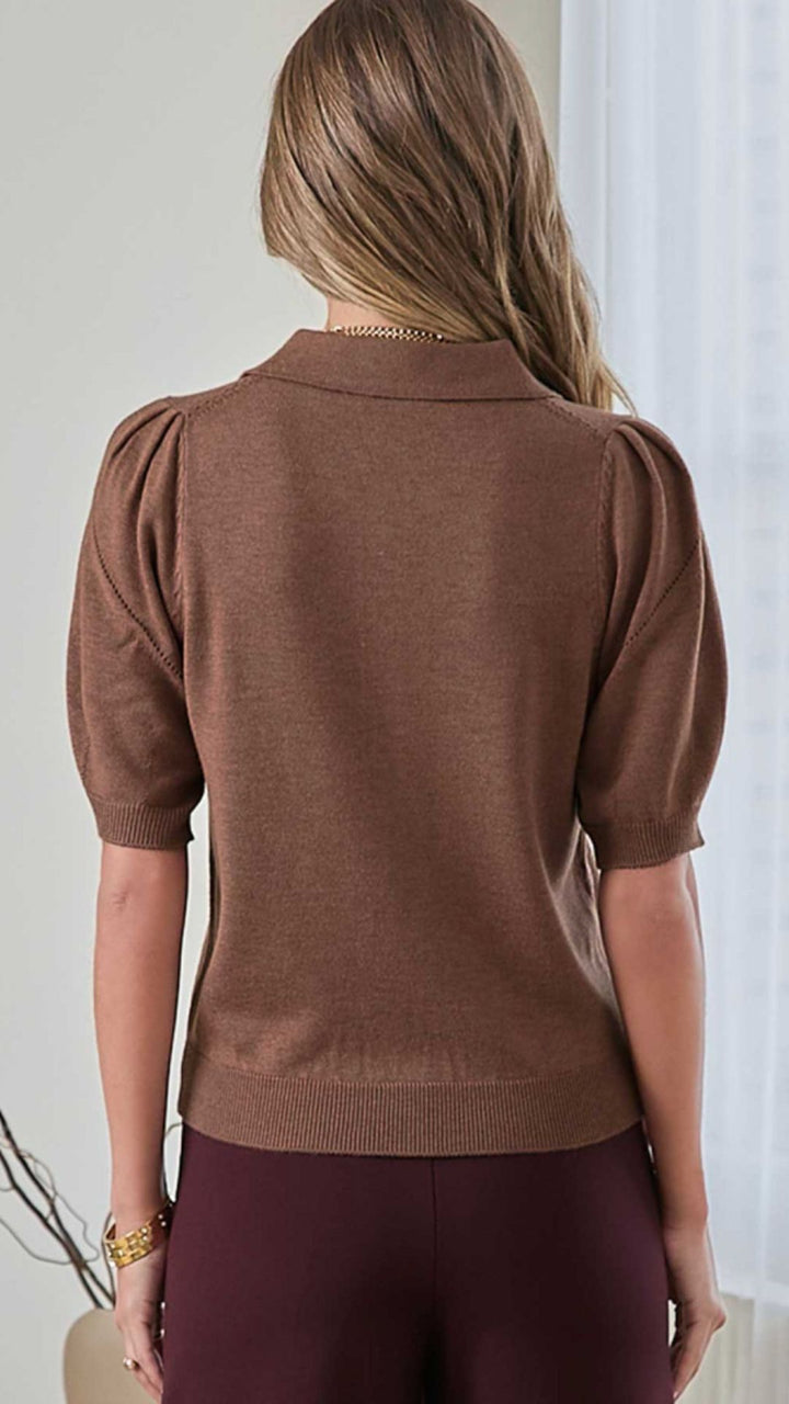 Brown Polo Collar Top