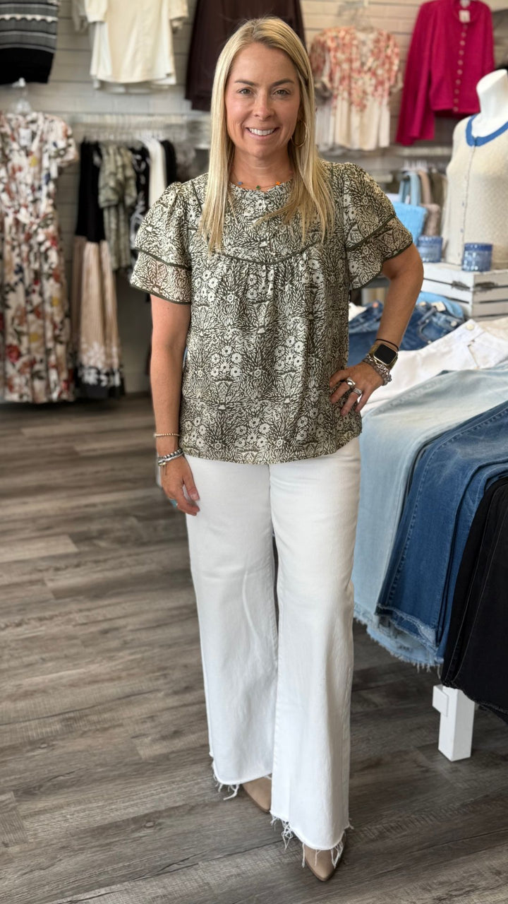 Ruffled Sleeve Printed Blouse