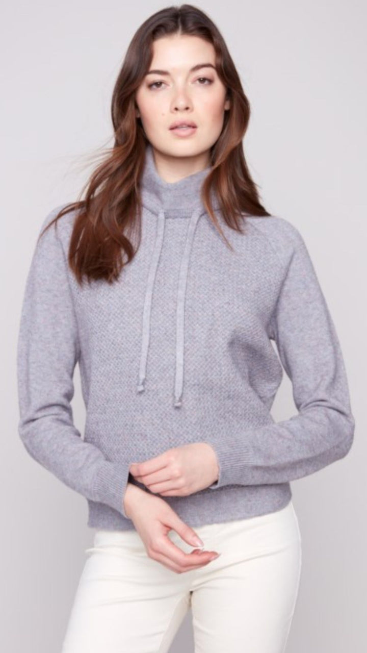 Textured Cowl Neck Knit Sweater