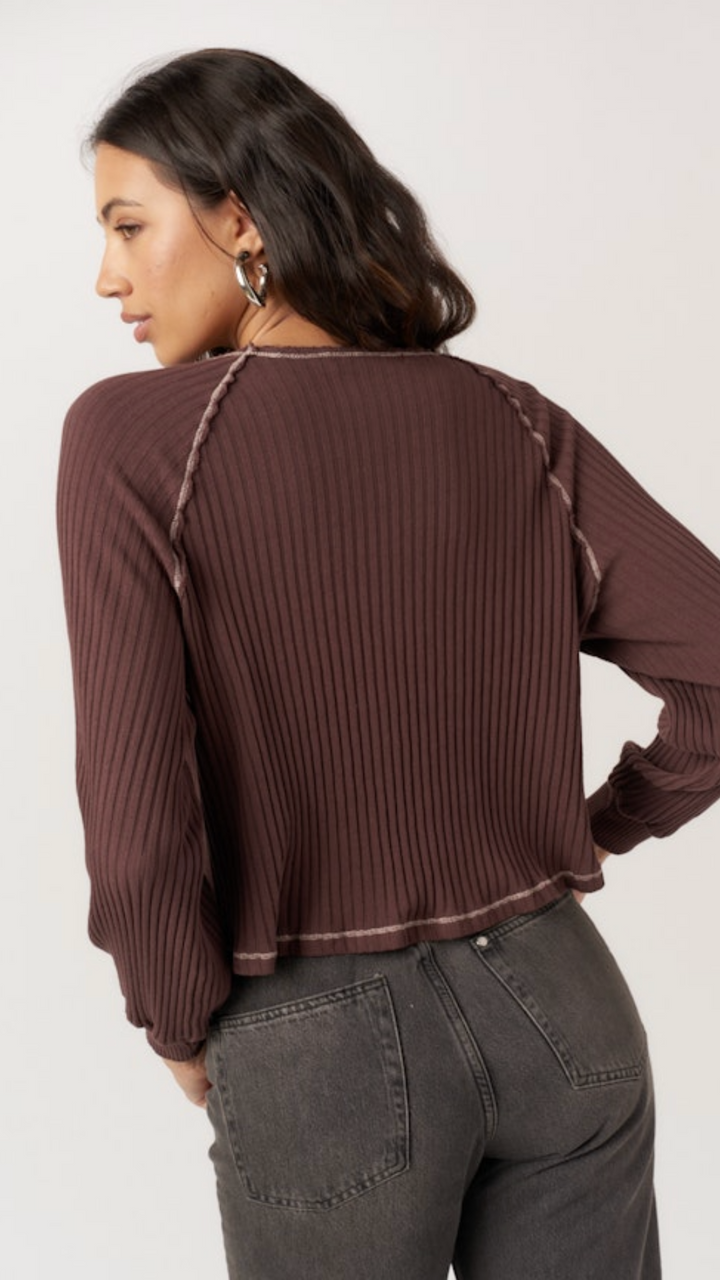 Homebody V Neck Rib Long Sleeve