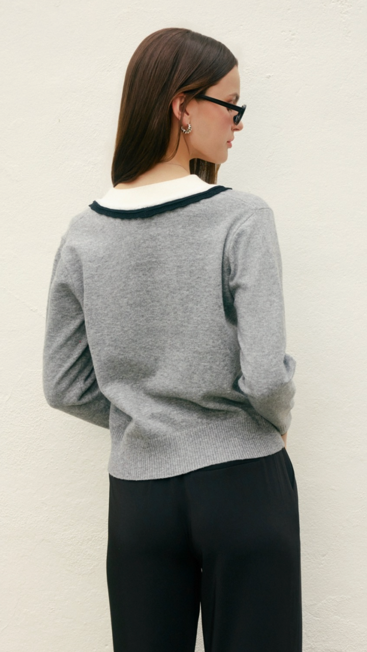 Varsity Contrast Deep V Neck Sweater