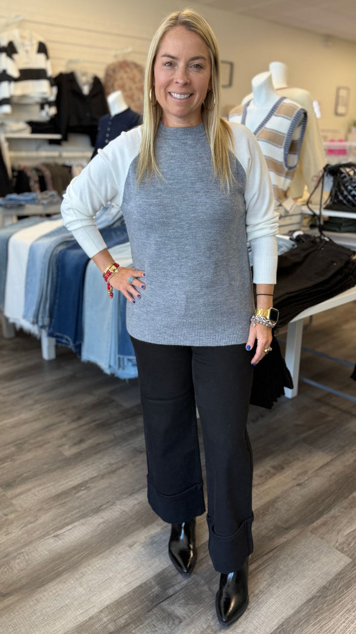 Soft Gray Colorblock Sweater