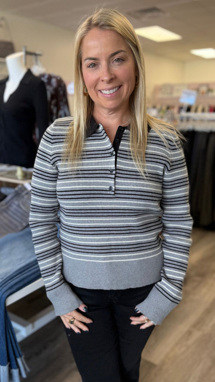 Timeless Striped Polo Sweater Long Sleeve