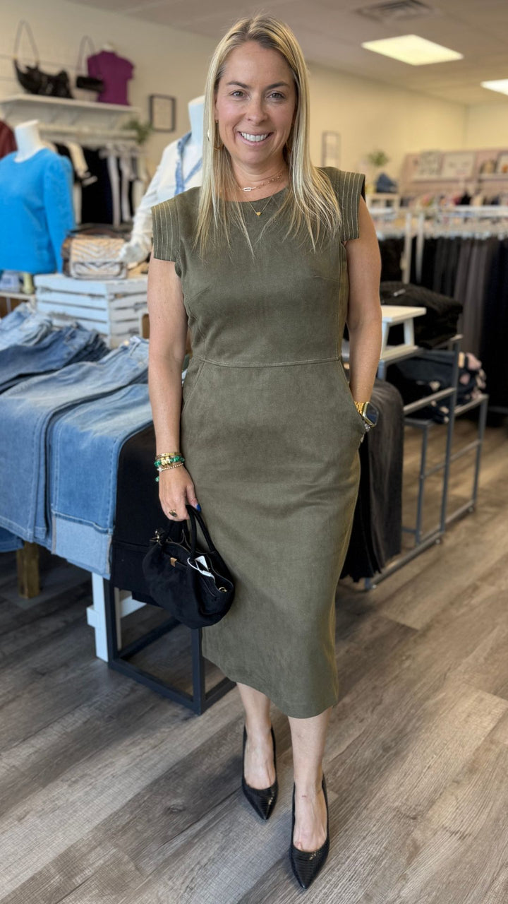 Olive Sleeveless Suede Dress