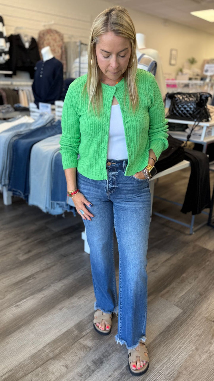 Green Cable Knit Cardigan