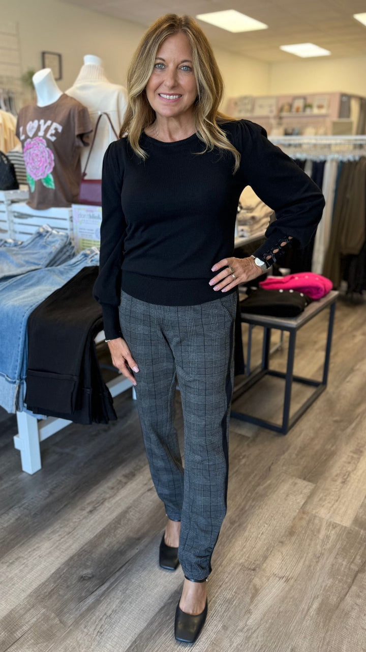 Charcoal Nestor Plaid And Stripe Ponte Pant