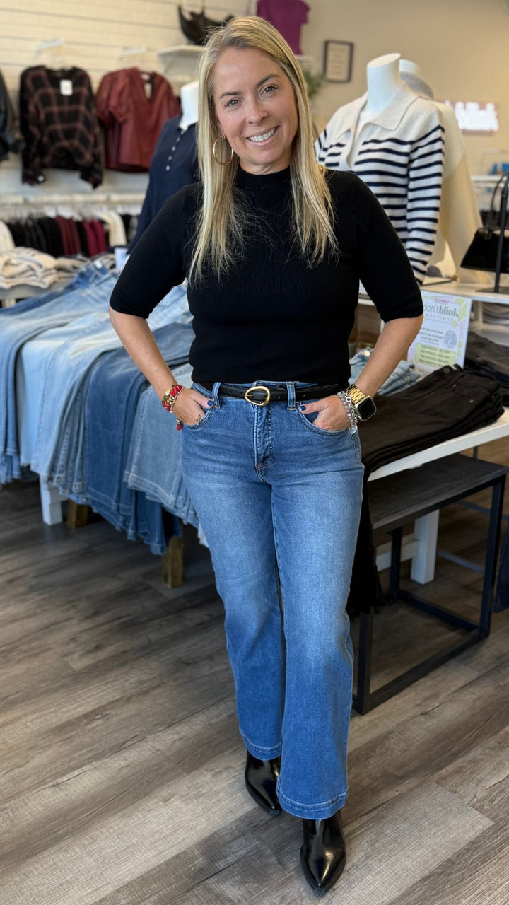 High Rise Tummy Control Medium Wash Straight Jeans