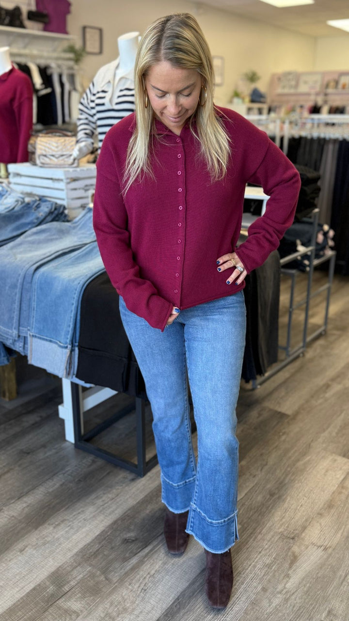 Scarlet Button Knit Top