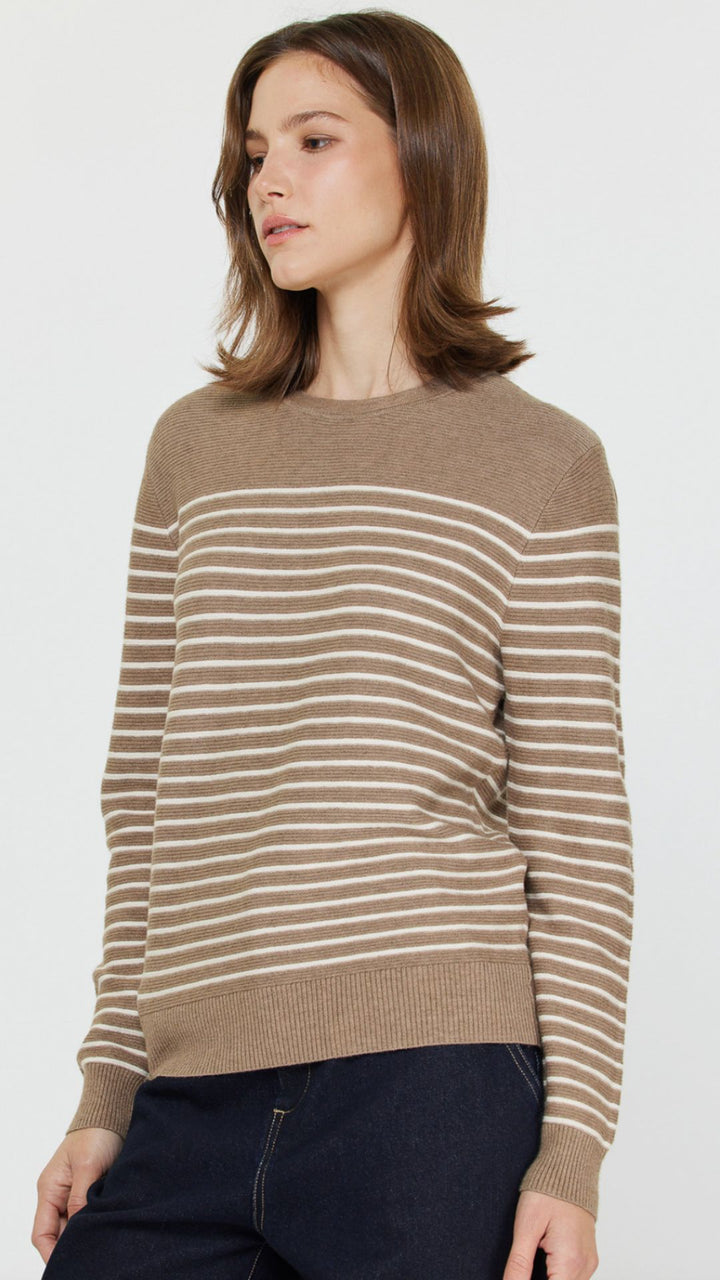 Tan Stripe Pull Over Sweater