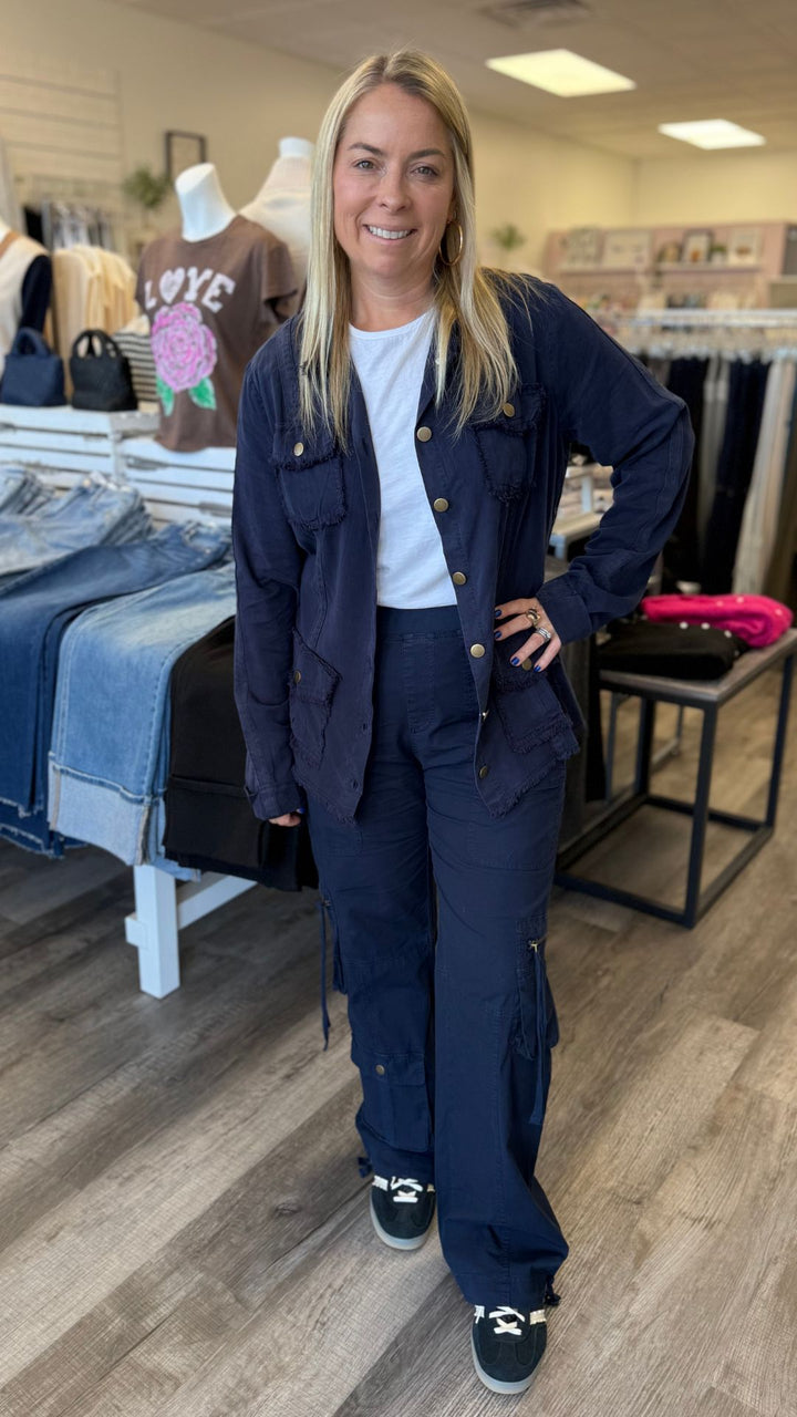 Navy Chaucer Poplin Cargo Pants