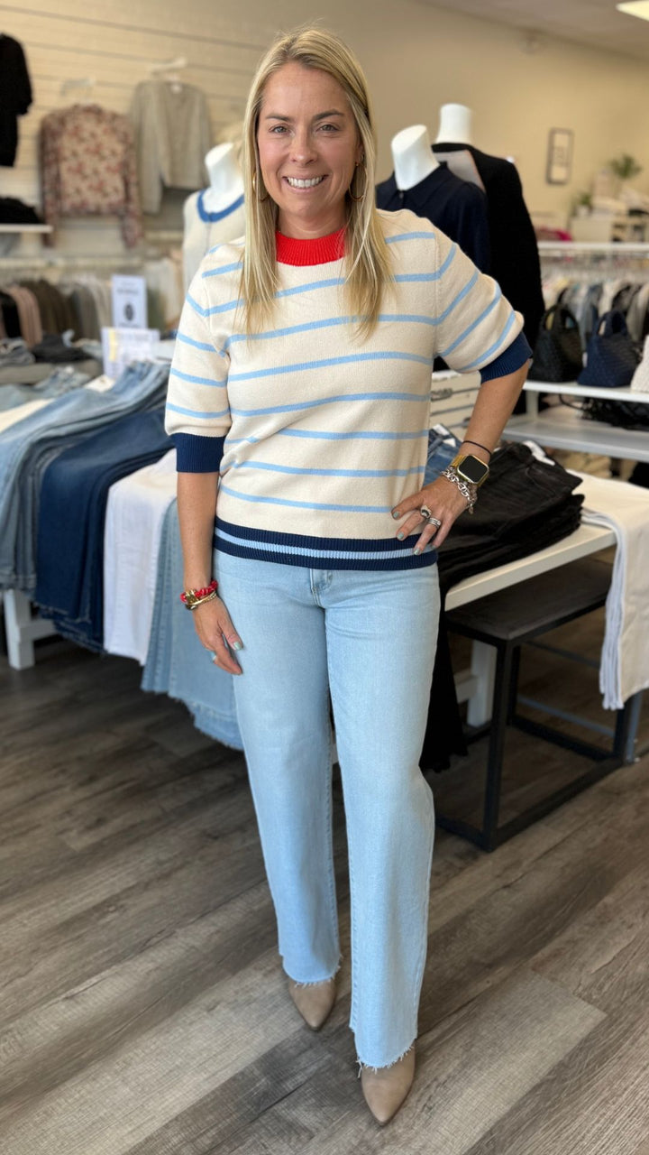 Mid Rise Light Wash Slim Palazzo Jeans