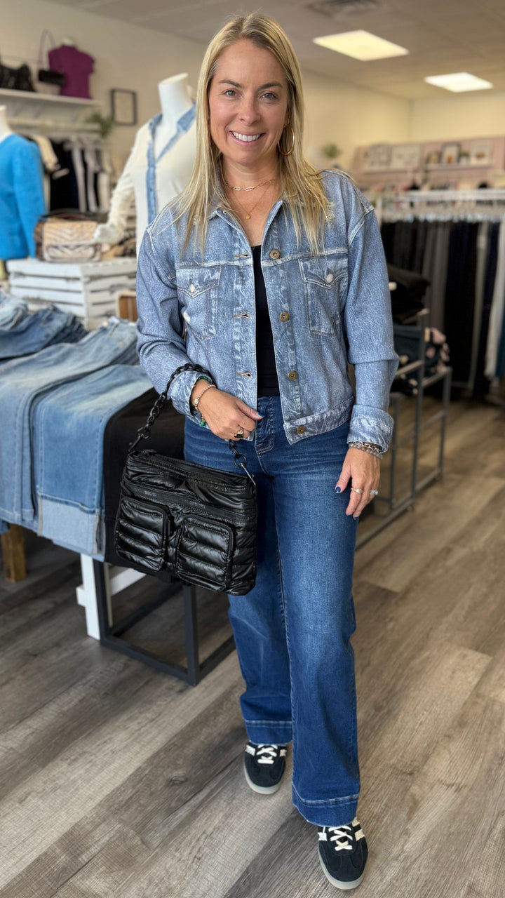 Denim Fleece Button Up Jacket