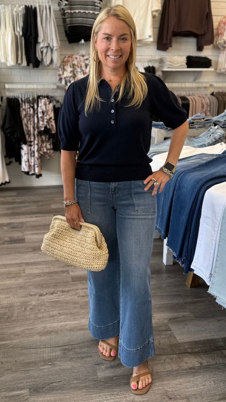 Navy Polo Collar Top