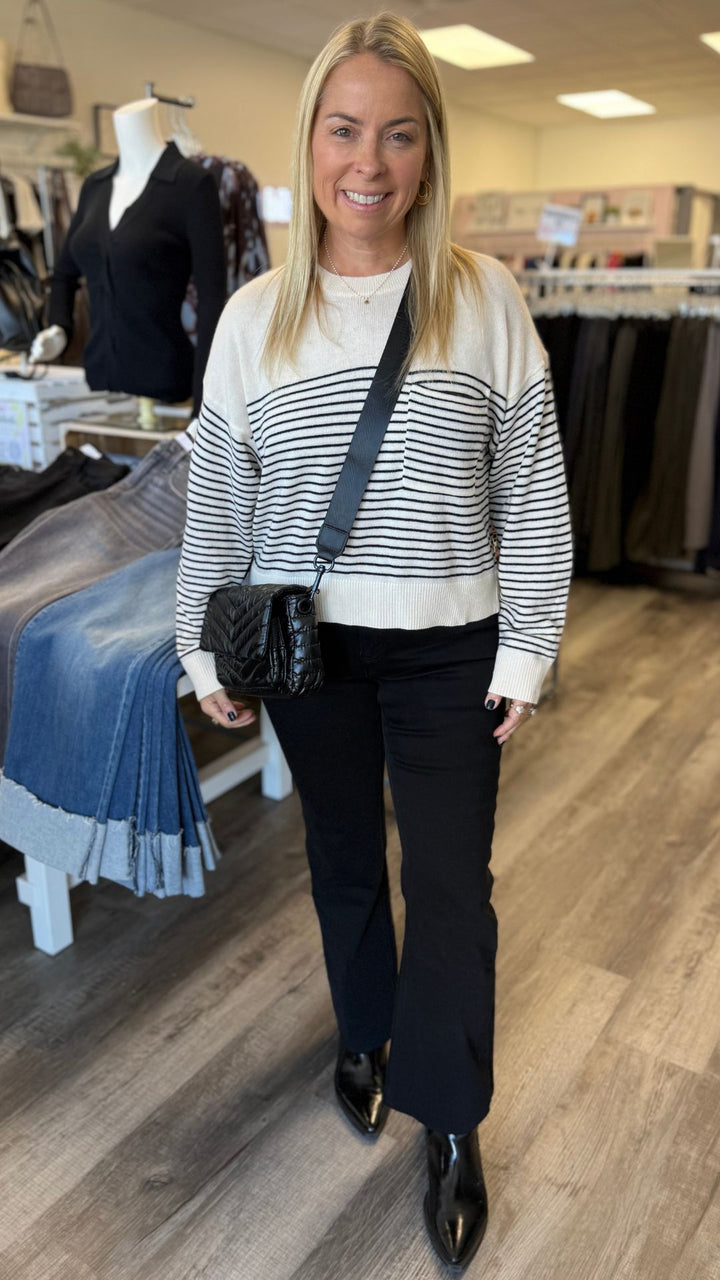 Cream And Black Stripe Sweater Top