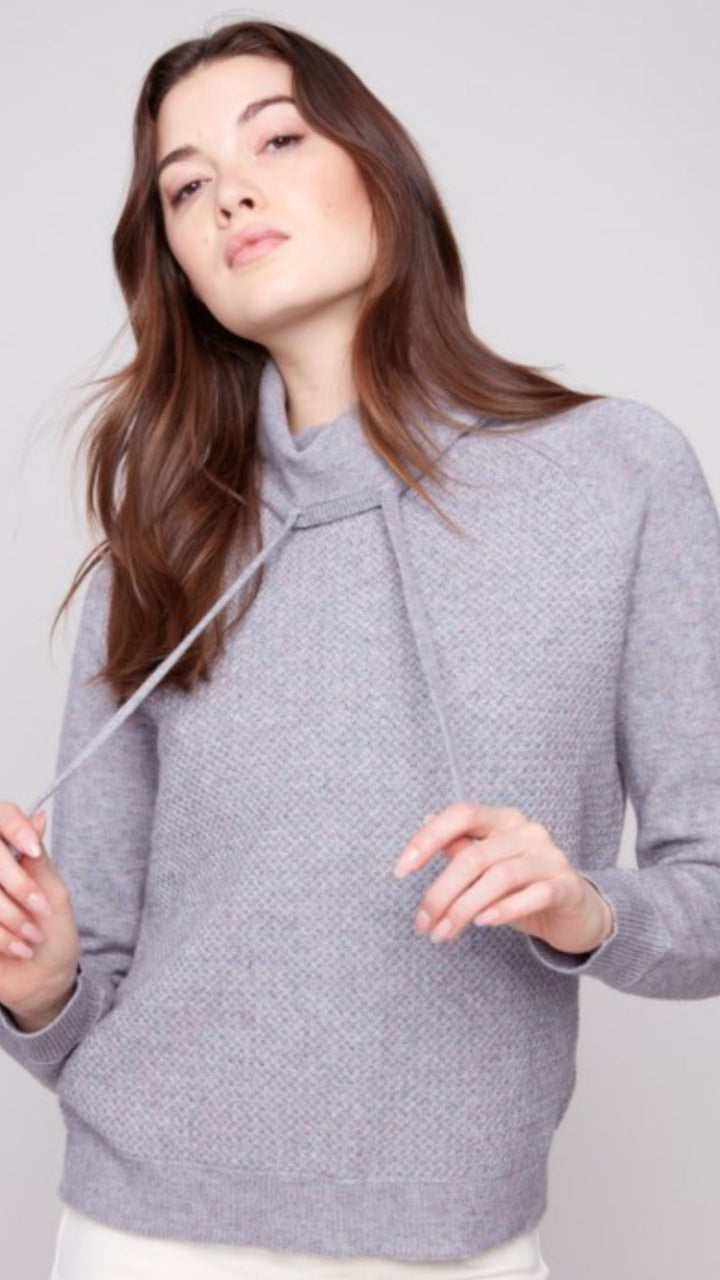 Textured Cowl Neck Knit Sweater