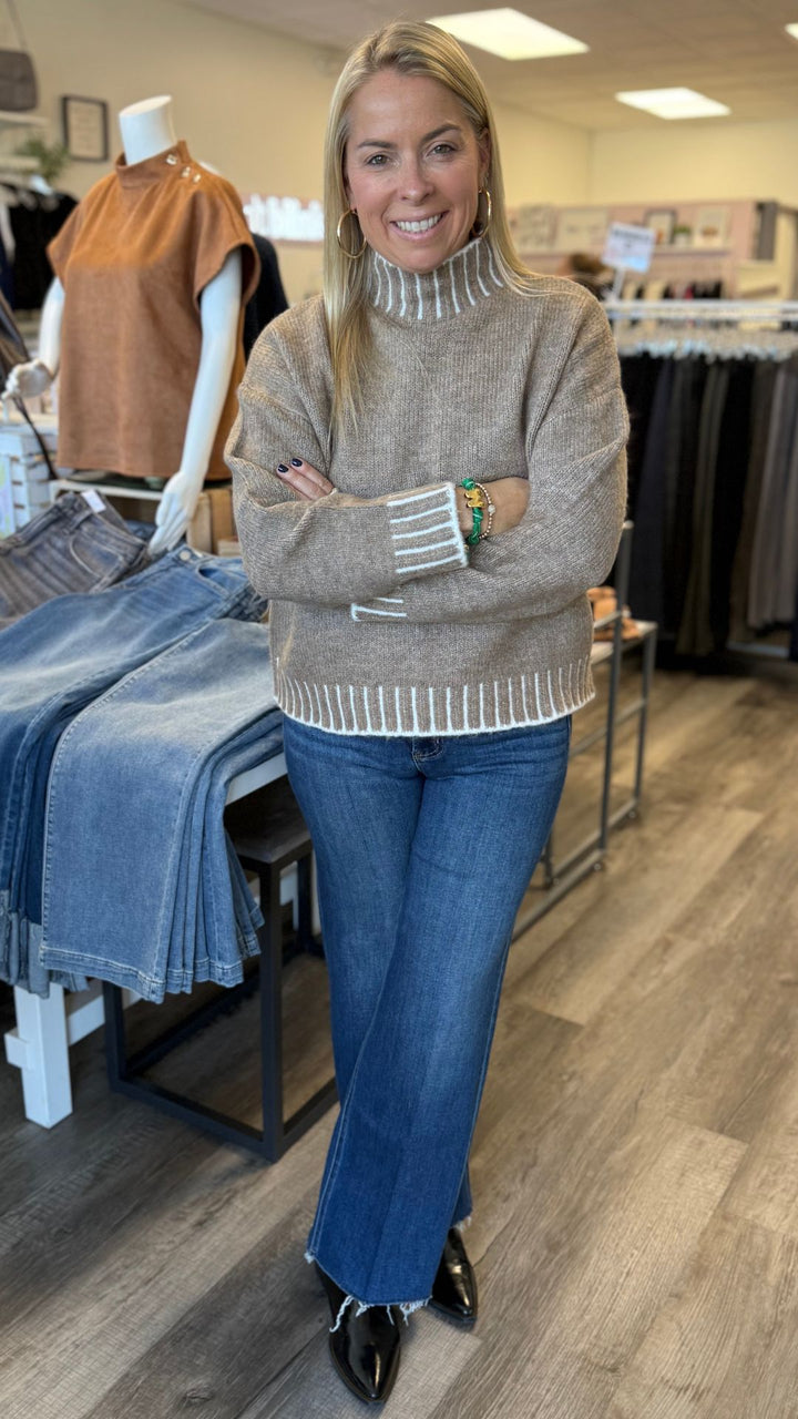 High Rise Dark Wash Trouser Press Wide Leg Jeans