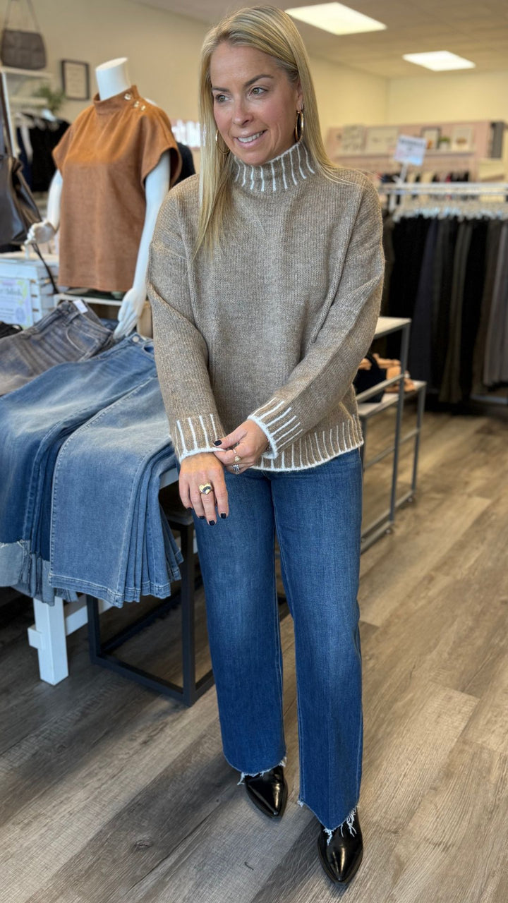 Soft Stitched Mock Neck Sweater