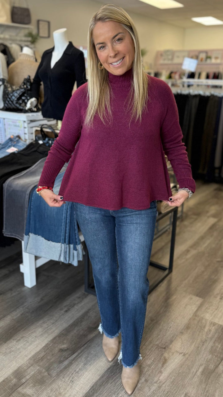 Raspberry Beret Alessi Mock Neck Sweater