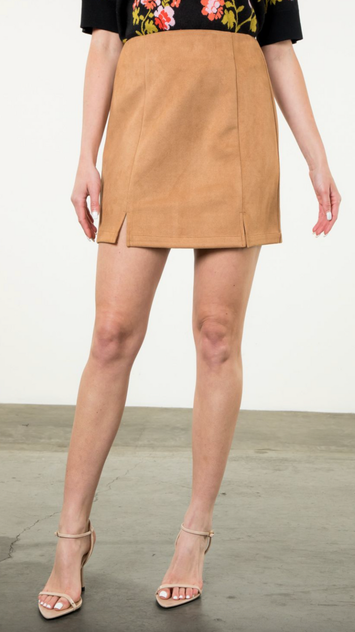 Camel Suede Mini Skirt