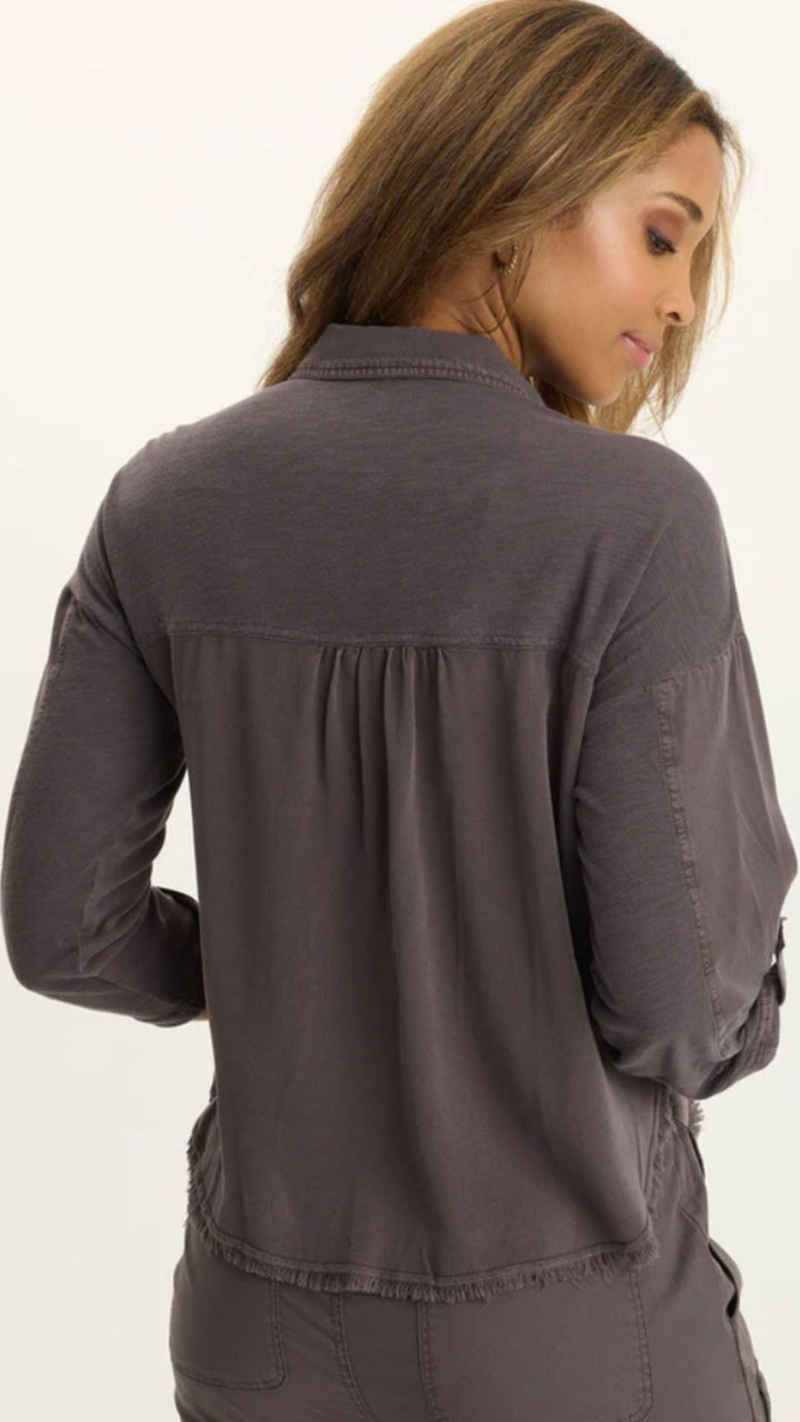 Charcoal Knapp Distressed Cargo Button Up Top