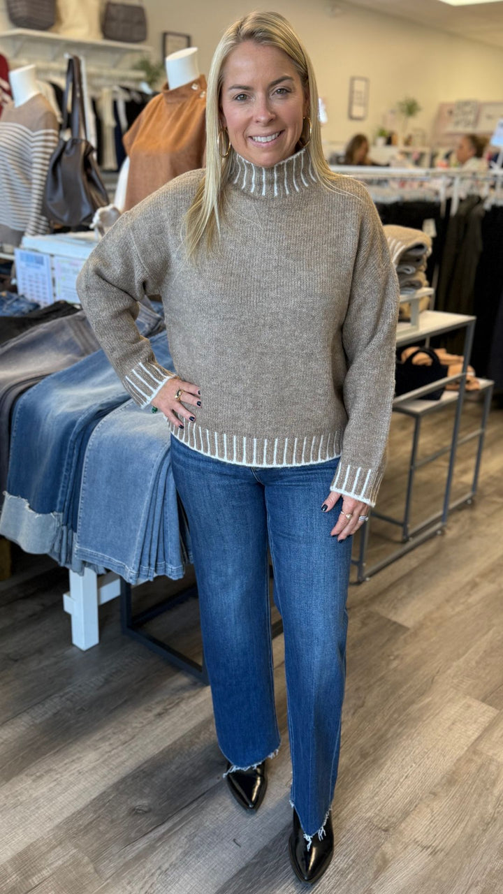 Soft Stitched Mock Neck Sweater