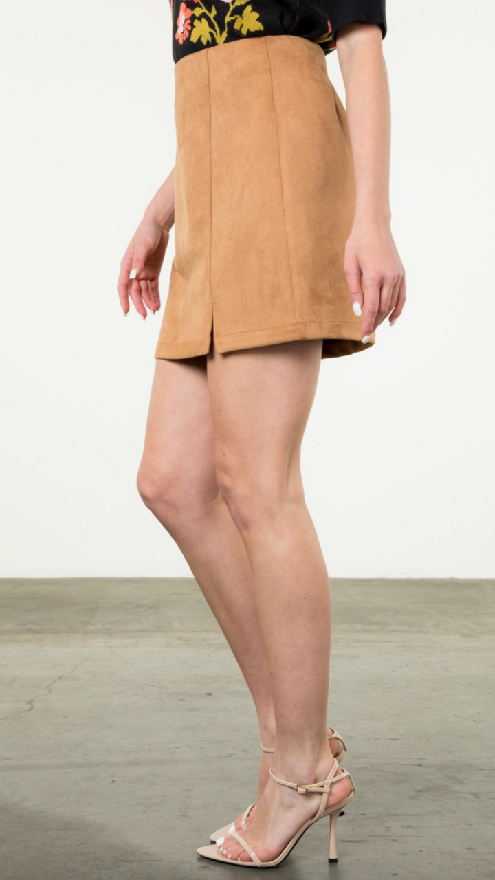 Camel Suede Mini Skirt