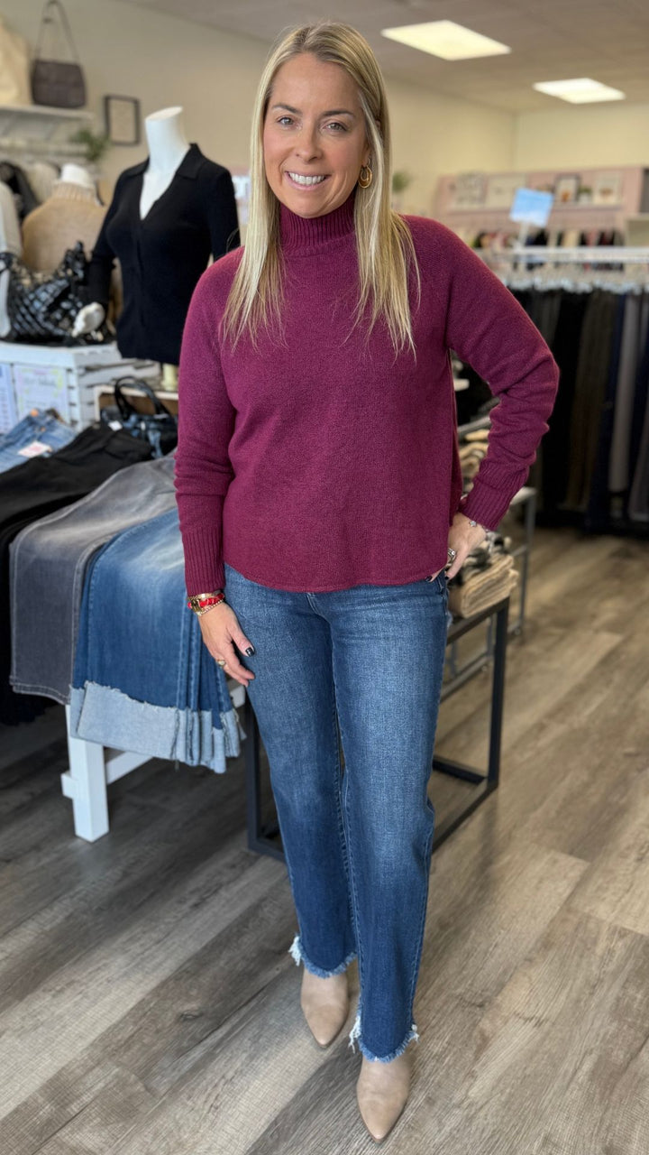 Raspberry Beret Alessi Mock Neck Sweater