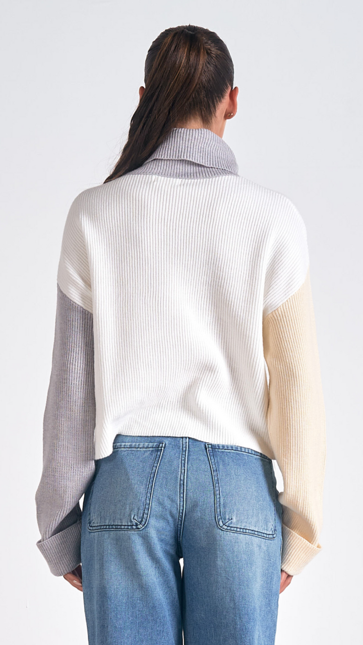 Colorblock Mock Neck Sweater