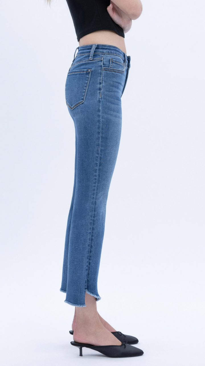 Mid Rise Medium Wash Super Soft Crop Flare Jeans
