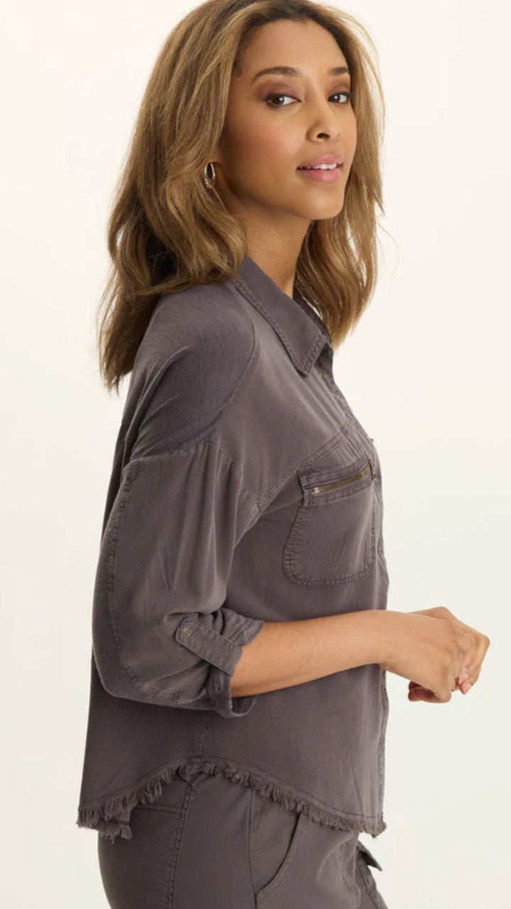 Charcoal Knapp Distressed Cargo Button Up Top