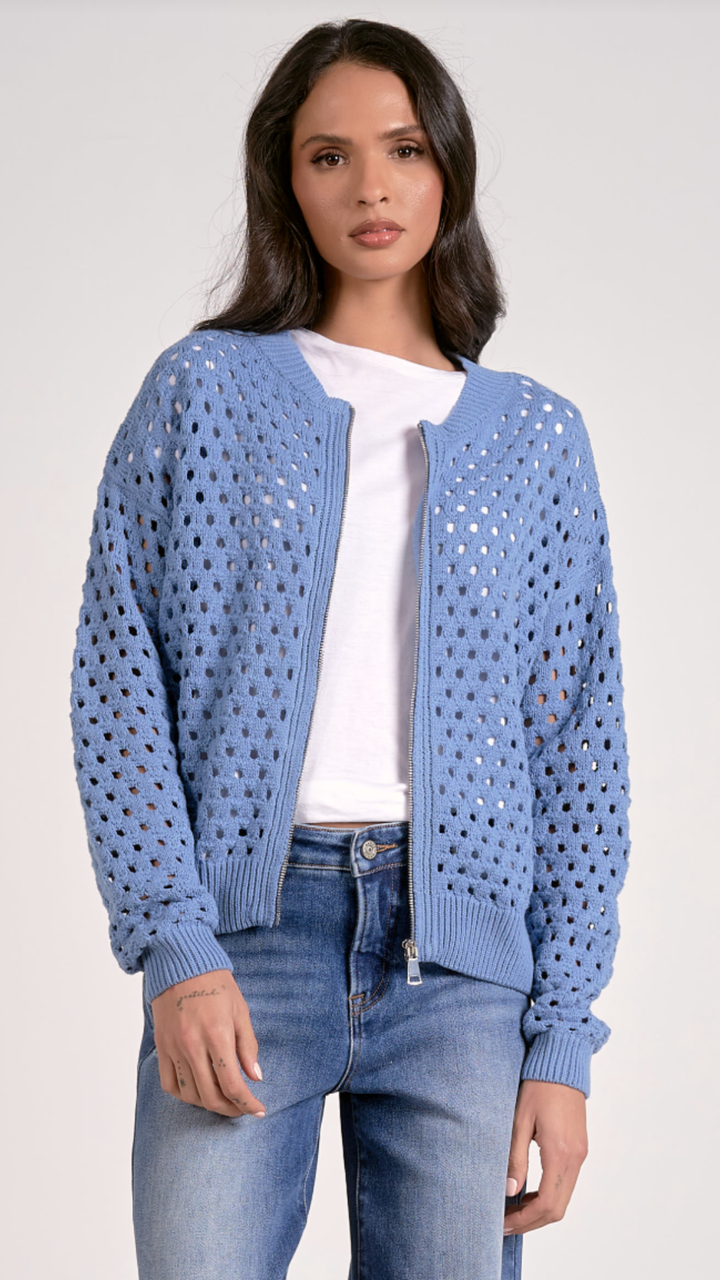 Blue Open Knit Sweater Cardigan