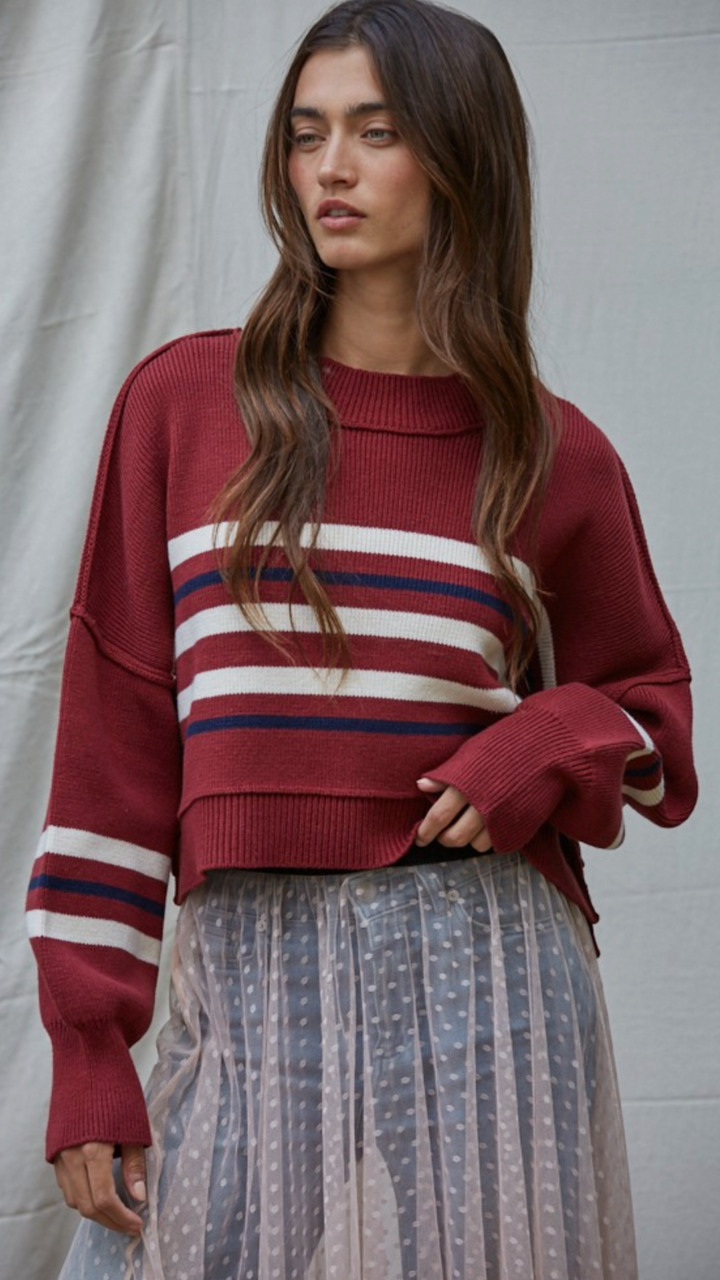 Burgundy Striped Pullover Sweater