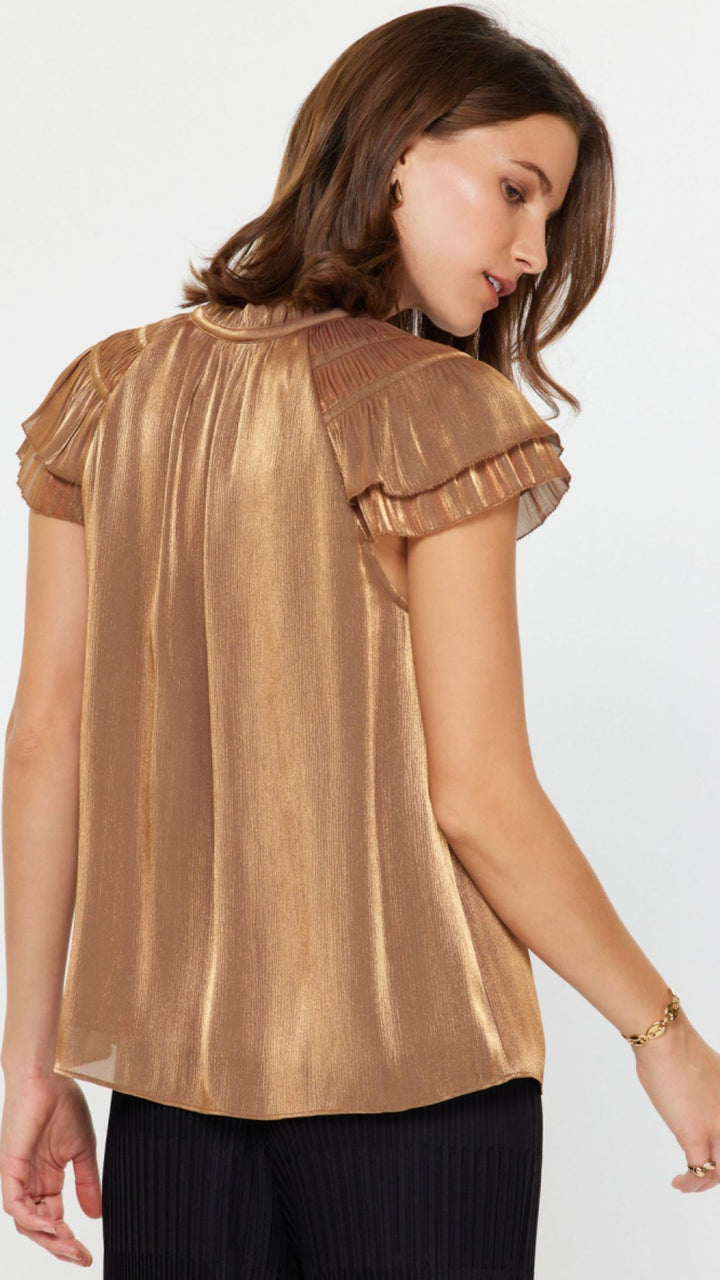 Gold Flutter Sleeve Blouse