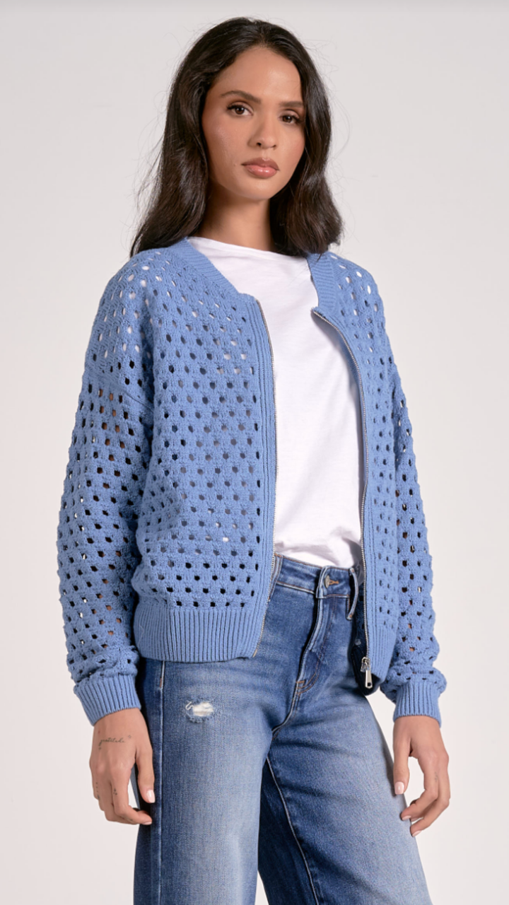 Blue Open Knit Sweater Cardigan