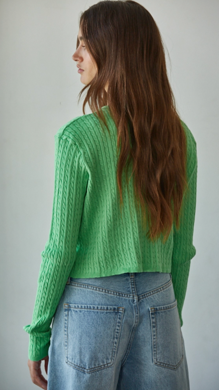 Green Cable Knit Cardigan