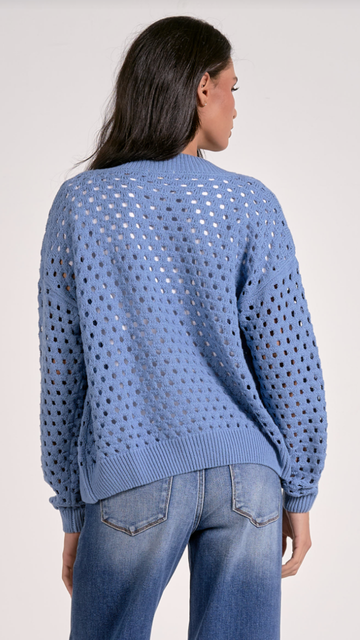 Blue Open Knit Sweater Cardigan