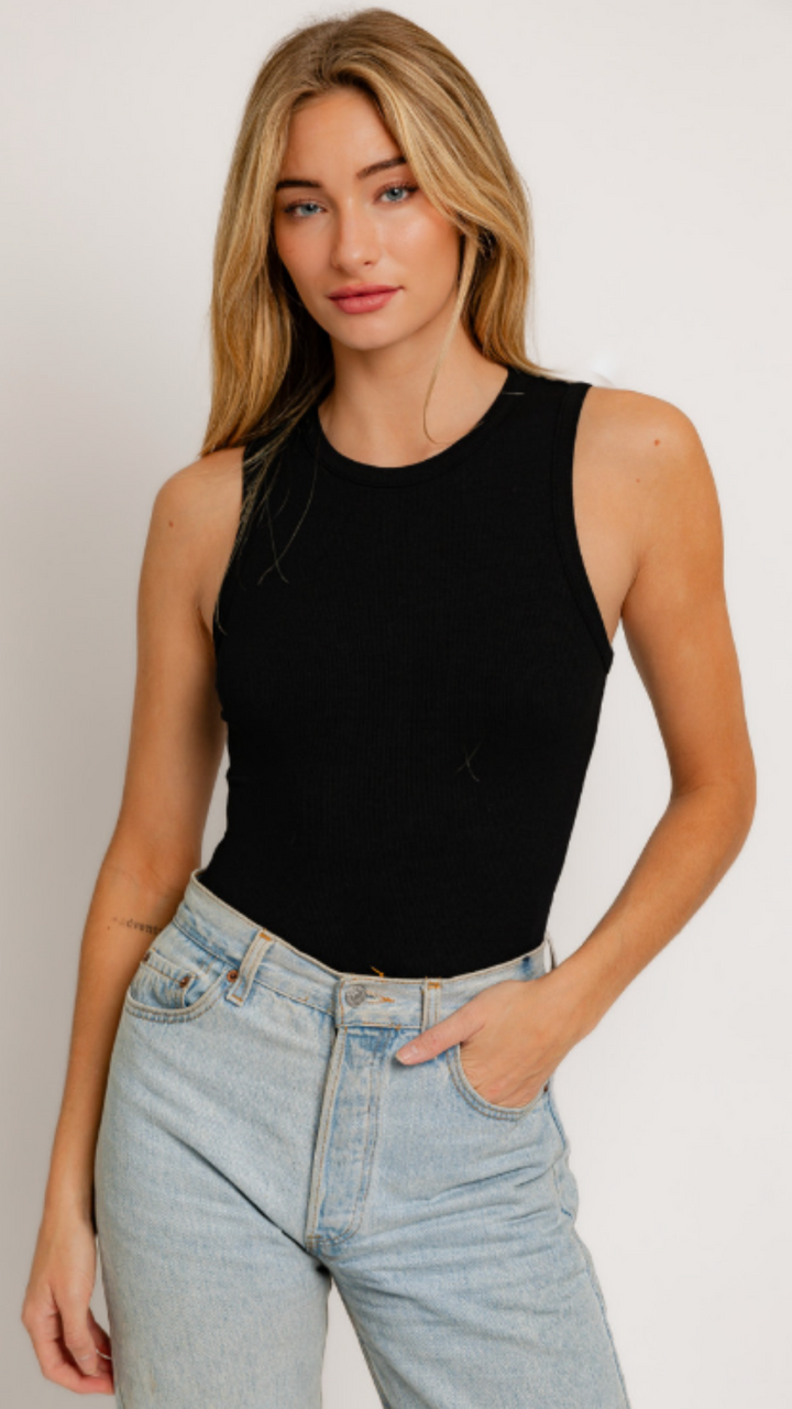 Black Round Neck Sleeveless Bodysuit