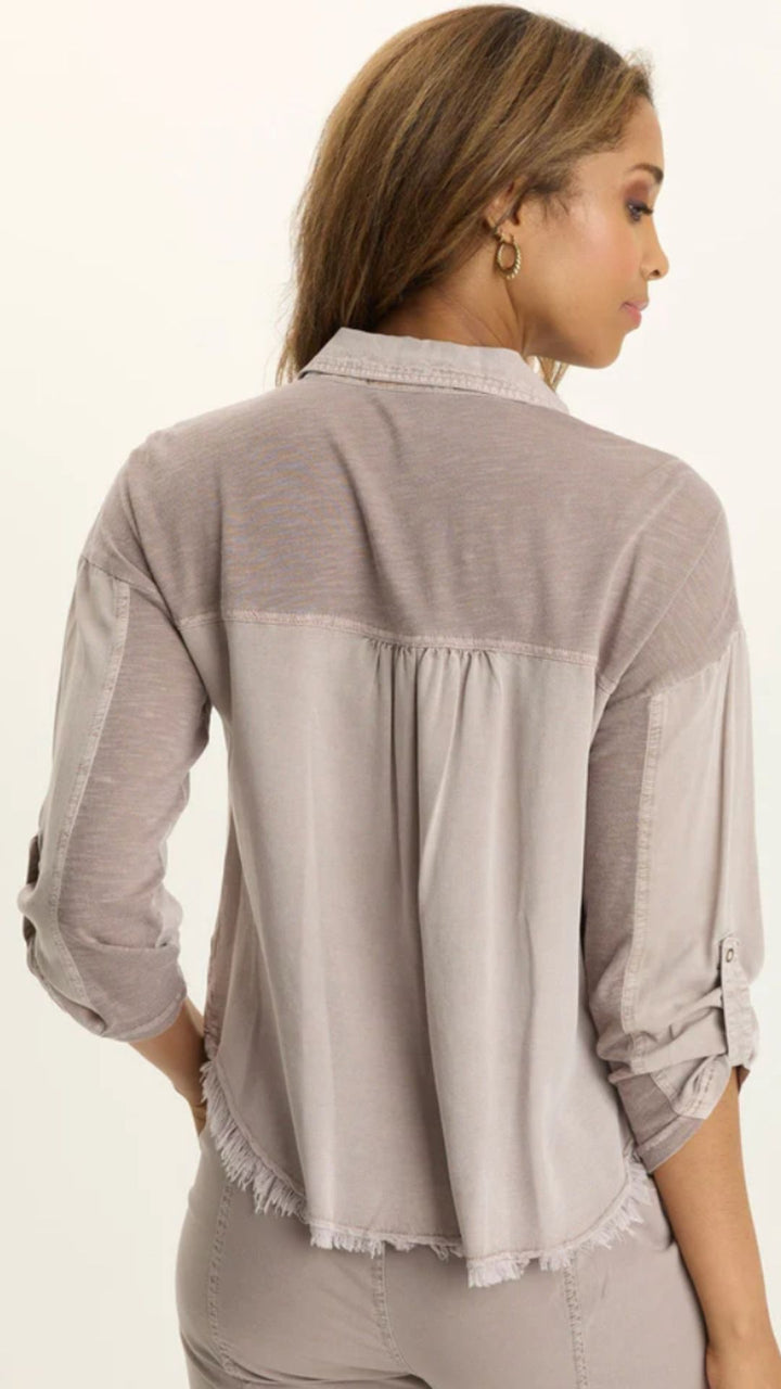 Foxglove Pigment Knapp Distressed Cargo Button Up Top