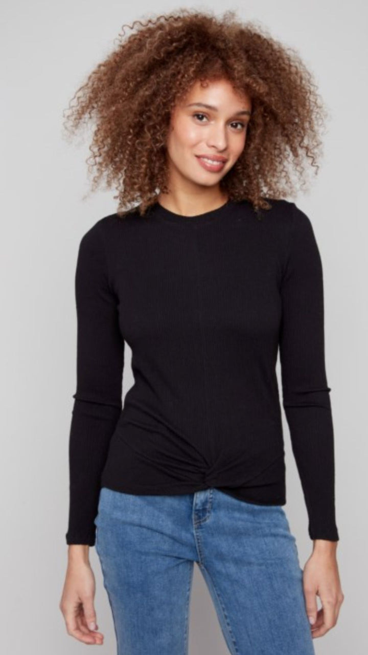 Faux Front Knot Textured Knit Top