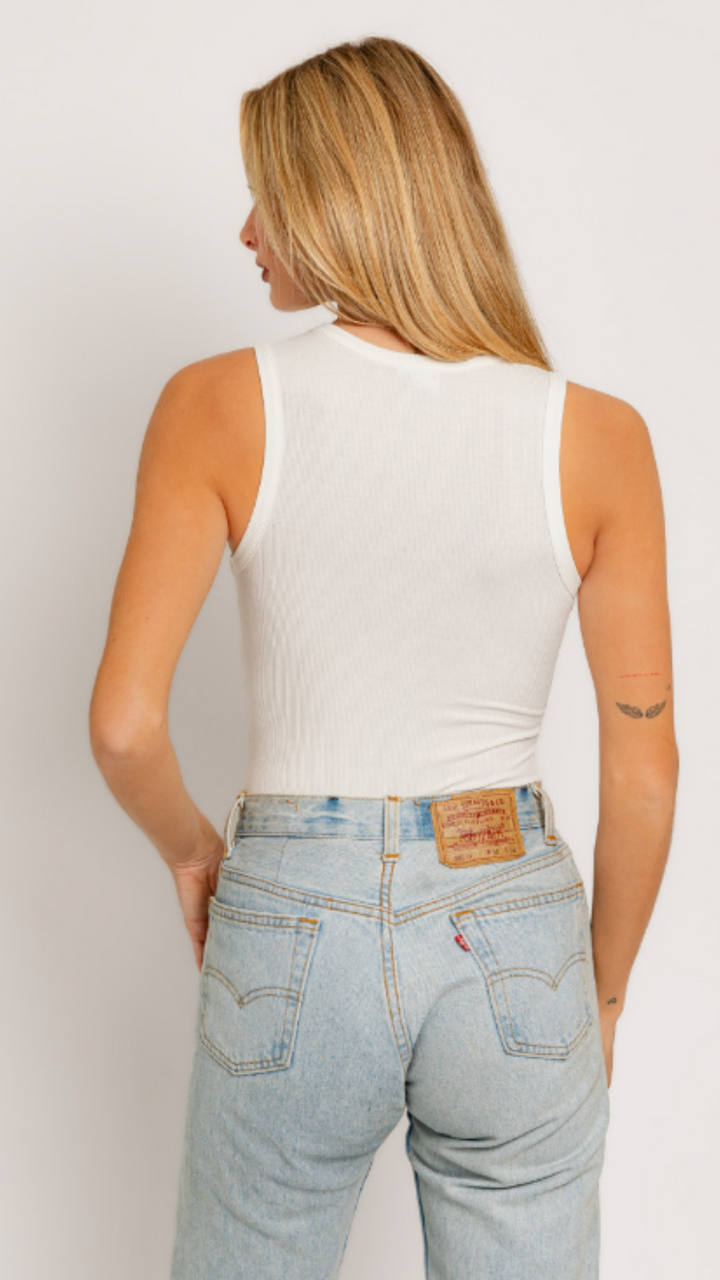 White Round Neck Sleeveless Bodysuit