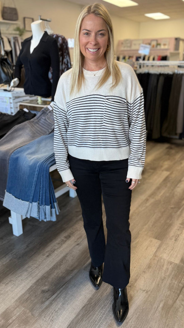 Cream And Black Stripe Sweater Top